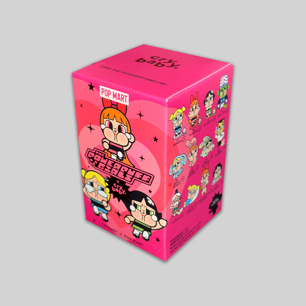 Pop Mart Powerpuff Girls collectible toy blind box in bright pink packaging
